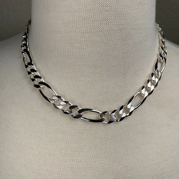 NEW 59.1 grams 18" 9.5mm Sterling Silver Figaro Chain Necklace from Italy - Picture 2 of 5